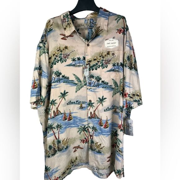 New Batik Bay Hawaiian Tropical Button Front Shirt XXL Palm Tree Surfboard Boats - Picture 1 of 10